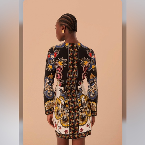 FARM RIO NWT Black Maxi Floral Lenzing Ecovero Viscose Wrap Mini Dress XS - Picture 2 of 10